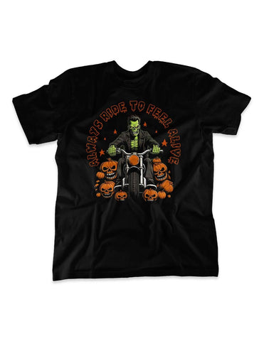 FRANKESTEIN ALWAYS RIDE TO FEEL ALIVE BLACK MEN T-SHIRT - iguanacustomcollection