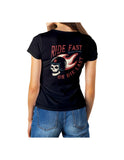 SKULL RIDE FAST OR DIE LAST BLACK WOMEN T-SHIRT - iguanacustomcollection